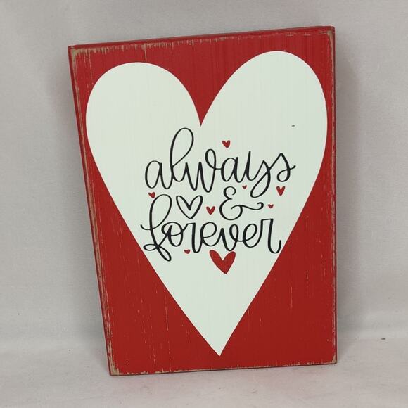 Always and Forever Red Wooden Valentine's Day‎ Heart Love Wall Tabletop Decor - Picture 1 of 9